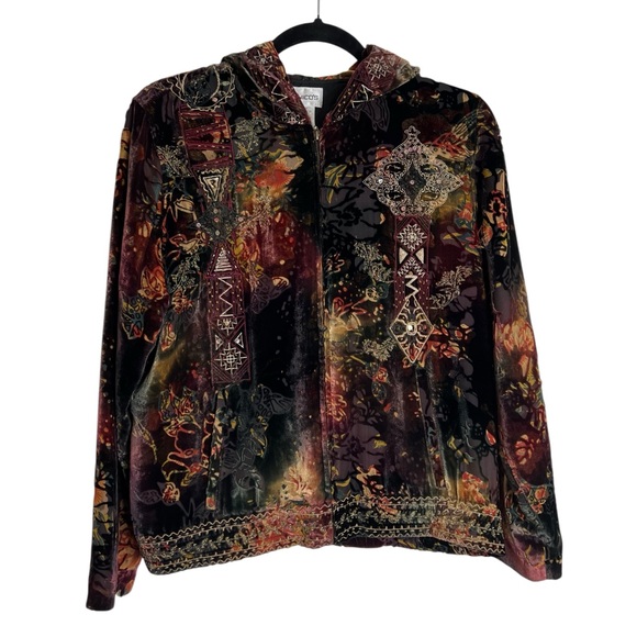 Chico's Tops - VINTAGE Burnout Velvet Embroidered Beaded Boho Whimsigoth Stevie Nicks Hoodie